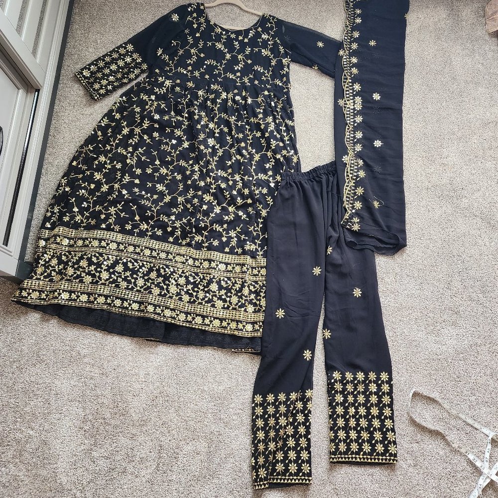 Black Anarkali Punjabi Bollywood Sharara